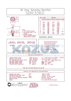 SBR3060 datasheet - 30 Amp Schottky Rectifier