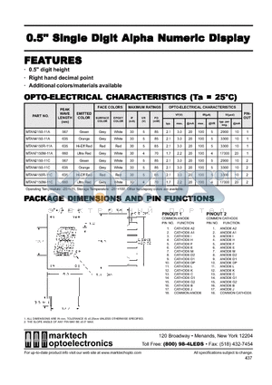 MTAN2150-11A datasheet - Marktech 0.50 Single Alpha Numeric