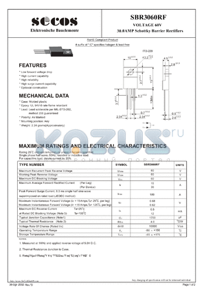 SBR3060RF datasheet - 30.0AMP Schottky Barrier Rectifiers