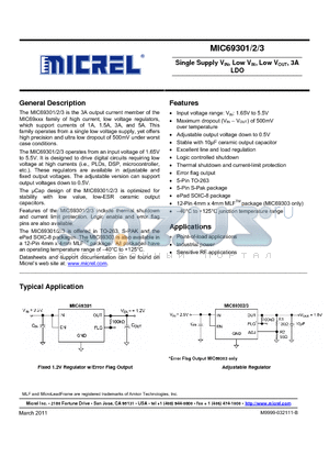 MIC69301-1.2WR datasheet - Single Supply VIN, Low VIN, Low VOUT, 3ALDO