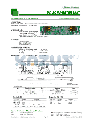 PS-DA0412-03 datasheet - DC-AC INVERTER UNIT 20 W QUAD OUTPUTS