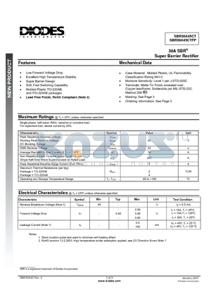 SBR30A45CT datasheet - 30A SBR Super Barrier Rectifier