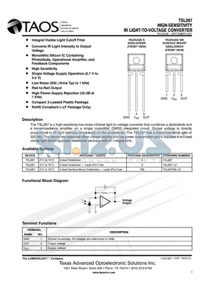 TSL267SM-LF datasheet - HIGH-SENSITIVITY IR LIGHT-TO-VOLTAGE CONVERTER