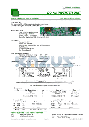 PS-DA0412-05 datasheet - DC-AC INVERTER UNIT 25 W QUAD OUTPUTS