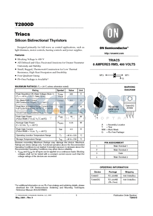 T2800D datasheet - Silicon Bidirectional Thyristors