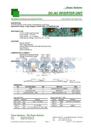 PS-DA0412-014-B datasheet - DC-AC INVERTER UNIT 25 W QUAD OUTPUTS