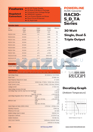 RAC30-12SA datasheet - 30 Watt Single, Dual & Triple Output