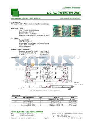 PS-DA0605-02 datasheet - DC-AC INVERTER UNIT 28 W SIXFOLD OUTPUTS