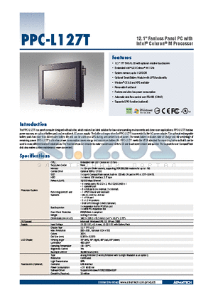 PS-DC19-L60 datasheet - 12.1 Fanless Panel PC with Intel^ Celeron^ M Processor