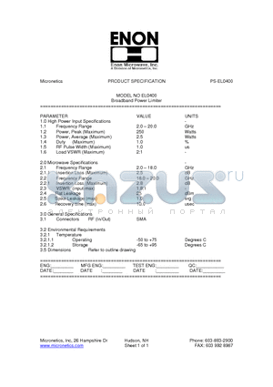 PS-EL0400 datasheet - Broadband Power Limiter