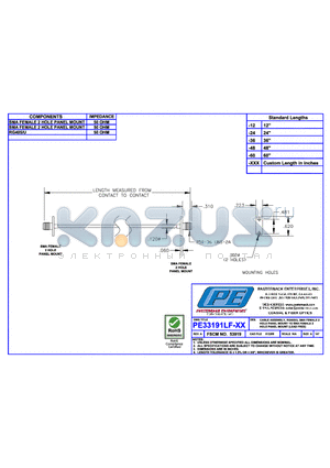 PE33191LF datasheet - CABLE ASSEMBLY RG405/U SMA FEMALE 2 HOLE PANEL MOUNT TO SMA FEMALE 2 HOLE PANEL MOUNT (LEAD FREE)