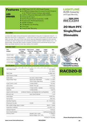 RACD20-350D-US datasheet - AC/DC-Converter with 5 year Warranty