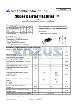 SBR40100PT datasheet - Super barrier rectifier
