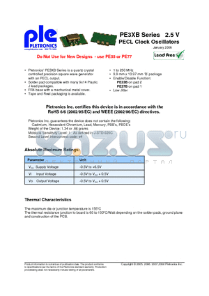 PE3320BEW datasheet - PE3XB Series 2.5 V PECL Clock Oscillators