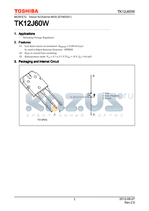 TK12J60W datasheet - Switching Voltage Regulators