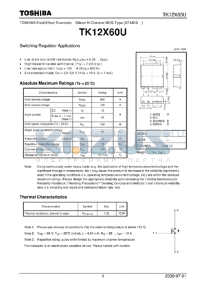 TK12X60U datasheet - Switching Regulator Applications