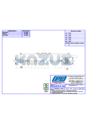 PE3321LF datasheet - CABLE ASSEMBLY RG178B/U SMA MALE TO N MALE(LEAD FREE)