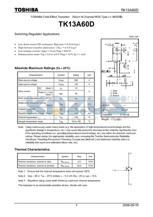 TK13A60D datasheet - Switching Regulator Applications