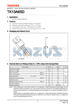 TK13A65D datasheet - Switching Voltage Regulators