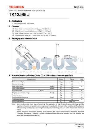 TK13J65U datasheet - Switching Voltage Regulators