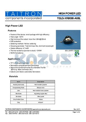 TSLG-XR8080-A08L datasheet - HIGH POWER LED