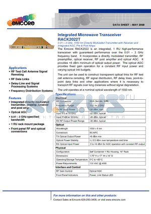 RACK2022T datasheet - Integrated Microwave Transceiver