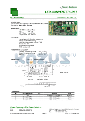 PS-LD0301-020-BS datasheet - LED-CONVERTER UNIT