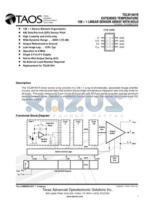 TSLW1401R datasheet - EXTENDED TEMPERATURE 128  1 LINEAR SENSOR ARRAY WITH HOLD