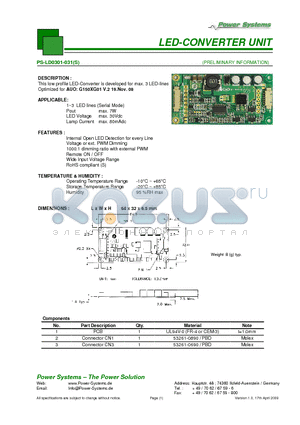 PS-LD0301-031 datasheet - LED-CONVERTER UNIT