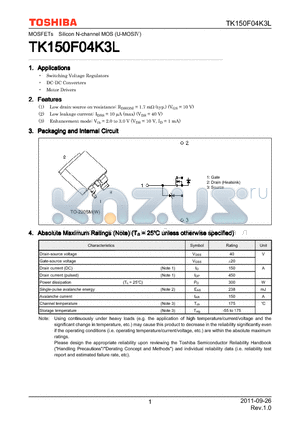 TK150F04K3L datasheet - Switching Voltage Regulators