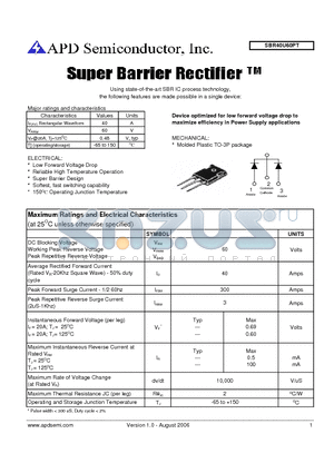 SBR40U60PT datasheet - Super barrier rectifier