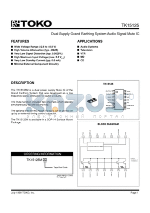 TK15125 datasheet - Dual Supply Grand Earthing System Audio Signal Mute IC