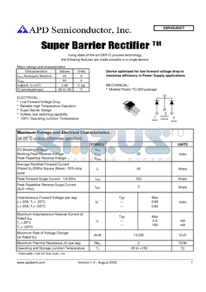 SBR40U60CT datasheet - Super barrier rectifier