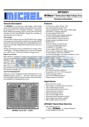 MIC8021-0001 datasheet - Semicustom High-Voltage Array Summary Information