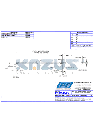 PE33349 datasheet - CABLE ASSEMBLY  RG314-DS SMB PLUG RIGHT ANGLE TO SMB JACK BULKHEAD