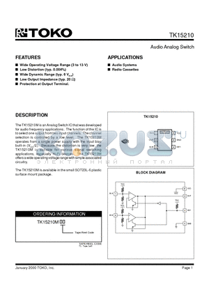 TK15210 datasheet - Audio Analog Switch