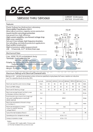 SBR5045 datasheet - CURRENT 50.0 AMPERES VOLTAGE 30 TO 60 VOLTS