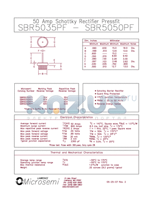 SBR5045PF datasheet - 50 Amp Schottky Rectifier Pressfit