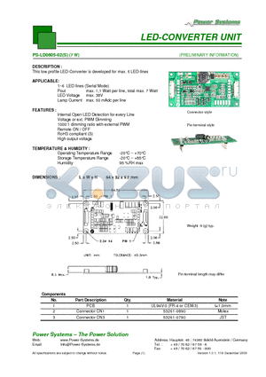 PS-LD0605-02 datasheet - LED-CONVERTER UNIT 7 W