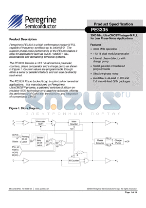PE3335EK datasheet - 3000 MHz UltraCMOS Integer-N PLL for Low Phase Noise Applications