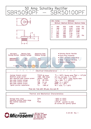 SBR5090PF datasheet - 50 Amp Schottky Rectifier