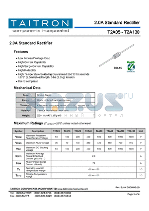 T2A80 datasheet - 2.0A Standard Rectifier