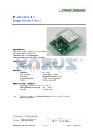 PS-M05S05-111 datasheet - Single Output 5 Watt