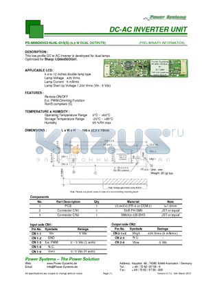 PS-M06D05S3-NJ4L-015 datasheet - DC-AC INVERTER UNIT 6,5 W DUAL OUTPUTS