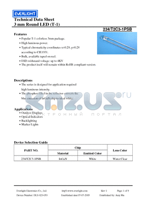 T2C3-1PSB datasheet - 3 mm Round LED (T-1)