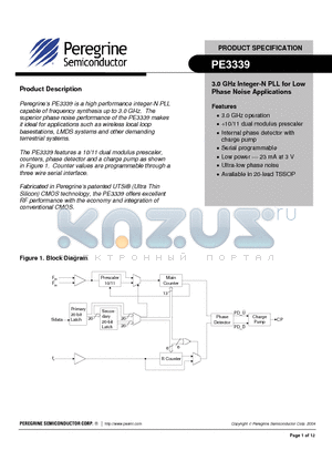 PE3339EK datasheet - 3.0 GHz Integer-N PLL for Low Phase Noise Applications
