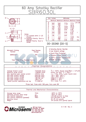 SBR6030L datasheet - 60 Amp Schottky Rectifier