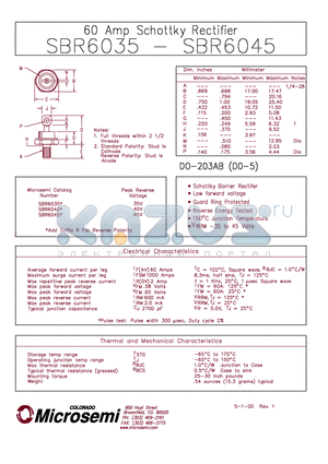 SBR6035 datasheet - 60 Amp Schottky Rectifier