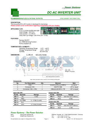 PS-M06D05S6-NJ1L datasheet - DC-AC INVERTER UNIT 6,5 W DUAL OUTPUTS