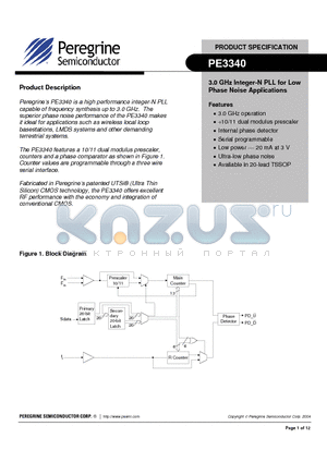 PE3340 datasheet - 3.0 GHz Integer-N PLL for Low Phase Noise Applications